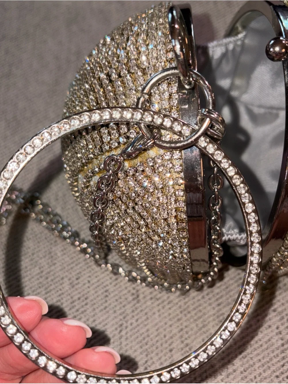 Silver Crystal Fringe Wristlet Clutch with Metal Bangle
